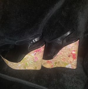 Alice + Olivia Leather Printed Slingback Wedge